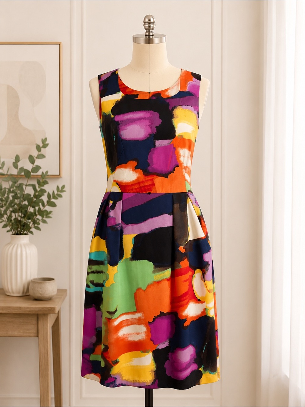 I.N. Studio Multicolor Abstract Print Midi Dress